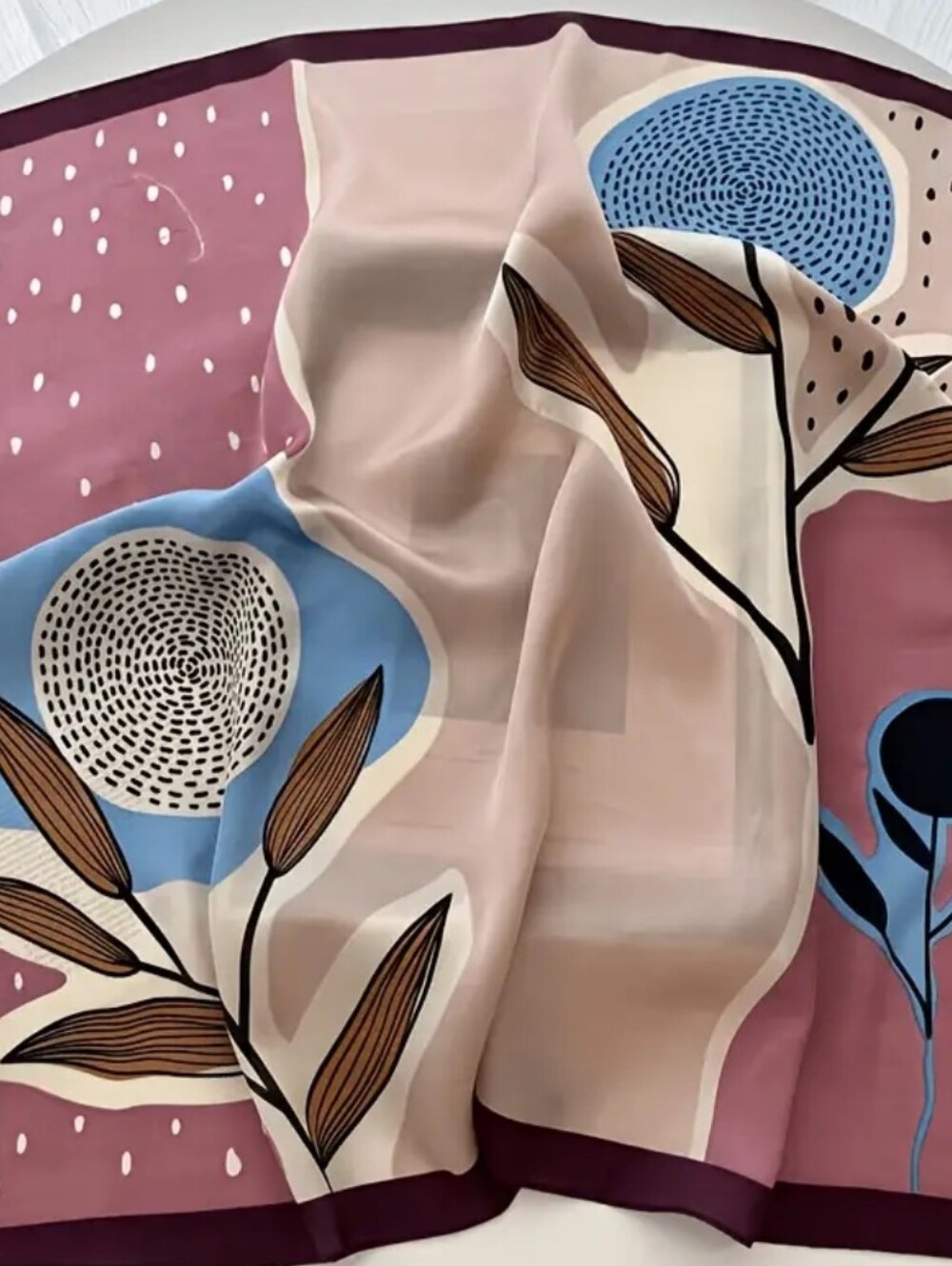 Silk-Feel Multi-Color Women's Fashion Scarf - Elegant Head Scarf , 70×70cm - Picture 2 of 3